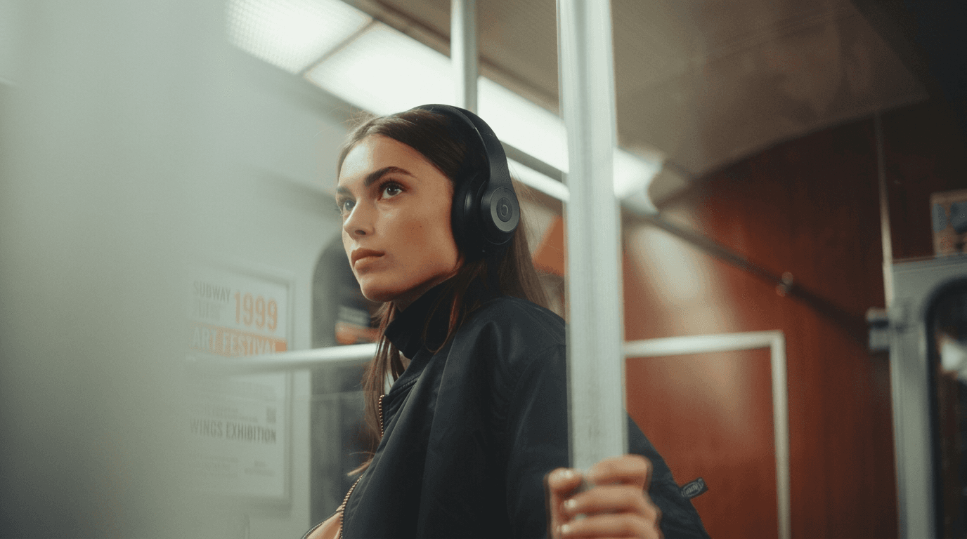 Person wearing headphones in a professional setting